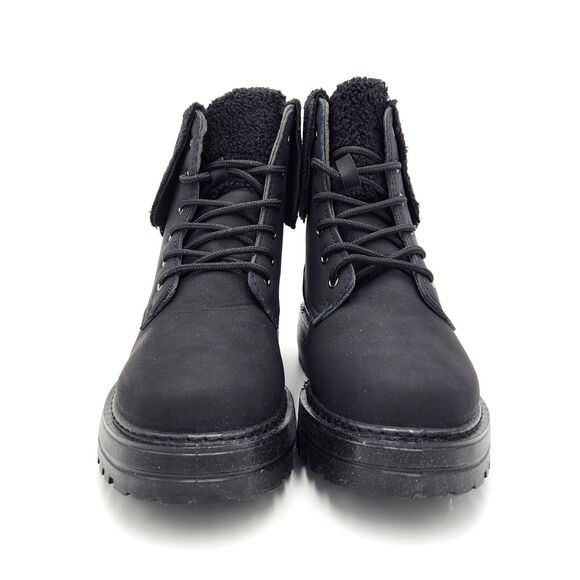 Olivia Miller Women Black Nicolette Faux Sherpa Lace-up Combat Boots Size 8.5 - Picture 3 of 7